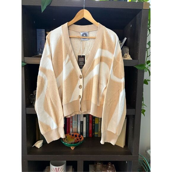 NWT Happy Sheep Tan & White Swirl Cardigan Size Medium $290 MSRP - Picture 2 of 7